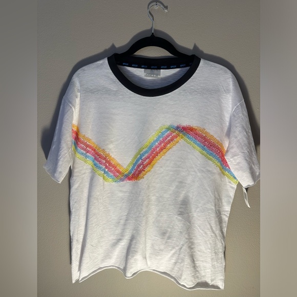 NWT Epcot Disney Park Rainbow Embroidery Ringer Tee w/ Rolled Hem - unisex small - Picture 5 of 10